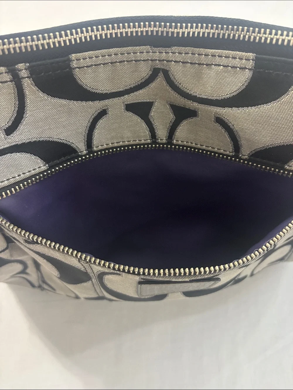 Coach Poppy Metallic Gray/Black Signature Hand/Shoulder Bag